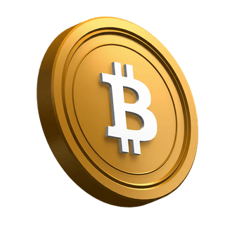 Moneda de Bitcoin BTC inclinada usada como elemento visual en la sección principal